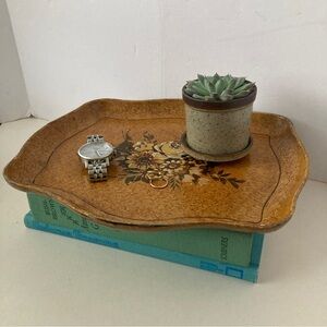 Vintage Japanese Japanese floral painted serving vanity tray as is